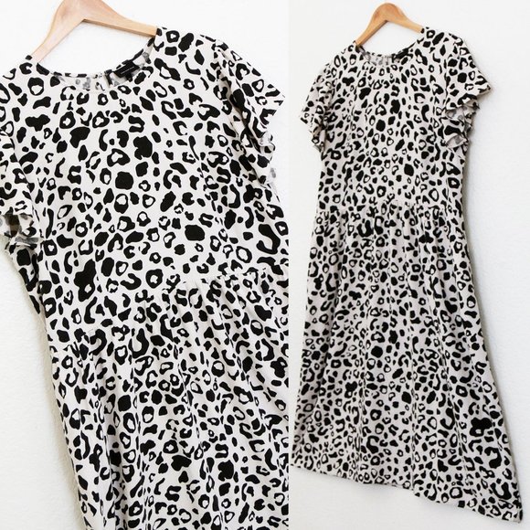 Who What Wear Linen Blend Leopard Animal Flutter Sleeves Tiered Midi Dress XXL - Picture 3 of 16